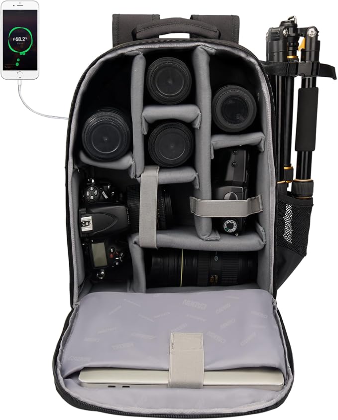 CADeN Camera Backpack Bag with Laptop Compartment 15.6" for DSLR/SLR Mirrorless Camera Waterproof, Camera Case Compatible for Sony Canon Nikon Camera and Lens Tripod Accessories Black by CADeN