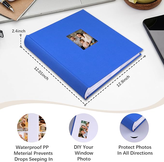 Photo Album 4x6 Vertical 600 Photos with Writing Space, Blue | Linen Cover, Acid-Free Pages, Clear PP Pockets, Memo Writing Space, Front Display Window, Family, Wedding & Travel Memories - Image 2
