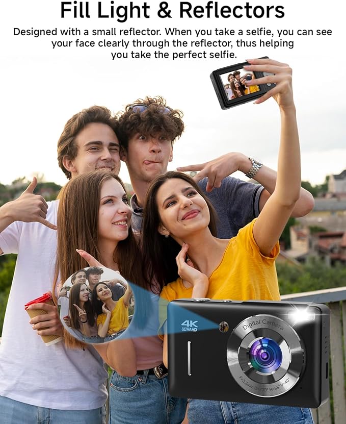 Digital Camera for Kids, FHD 1080P 44MP Point and Shoot Digital Camera with Face Detect, Smile Capture, 16X Zoom, 20 Filters, Anti Shake, 32GB SD Card Blcak Compact Vintage Camera for Kids Boys Girls - Image 4