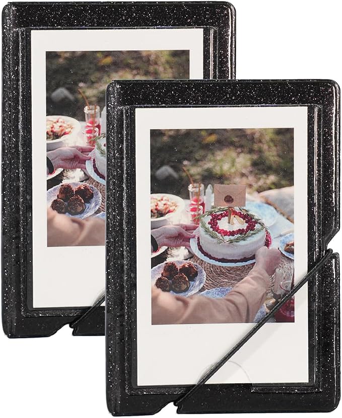 2x3 Instax Mini Photo Album, 28 Pockets. Glitter Black, 2PK | Portable Wallet Size Album Stores 2x3 inch Instant Photos. Fits Polaroid, Instax Mini, Kodak Mini Prints and Zink. by GoldbarleyDesign
