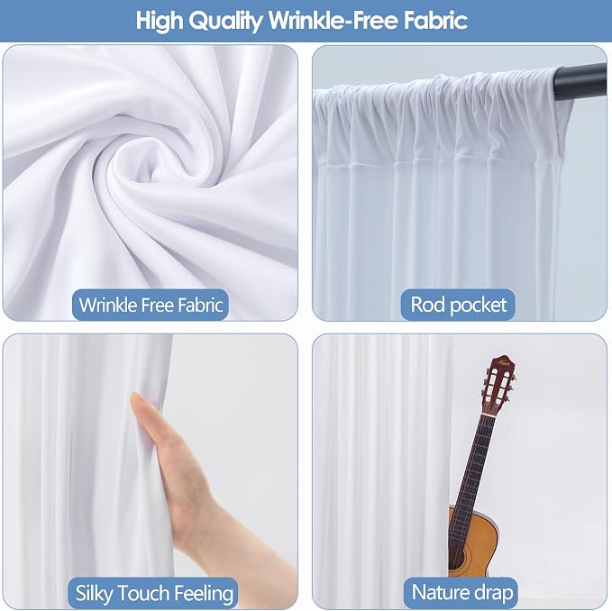10x10ft Wrinkle Free White Backdrop Curtain for Parties Soft Fabric Drapes Wedding White Curtain Backdrop for Birthday Party Decorations Background for Photography 5x10ft, 2 Panels - Image 3