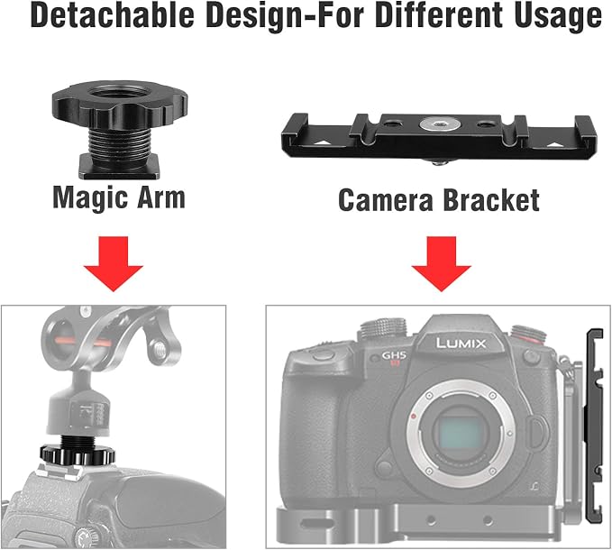Chromlives Hot Shoe Mount Bracket Dual Hot Shoe Extension Bar Aluminum Mounting Plate Adapter Double Extension Shoe for LED Video Light Screens - Image 5