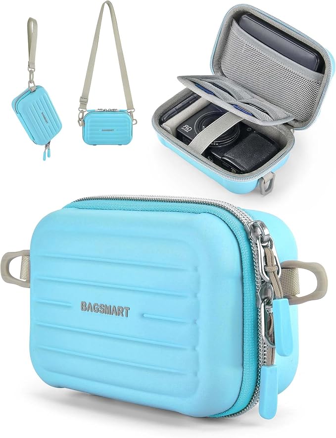 BAGSMART Digital Camera Case, Small Camera Bag with 2 Carrying Ways, Blue | Lightweight Camera Sling Bag for Canon Powershnot ELPH 180/190/Sony DSCW800/DSCW830, Waterproof & Protective by BAGSMART