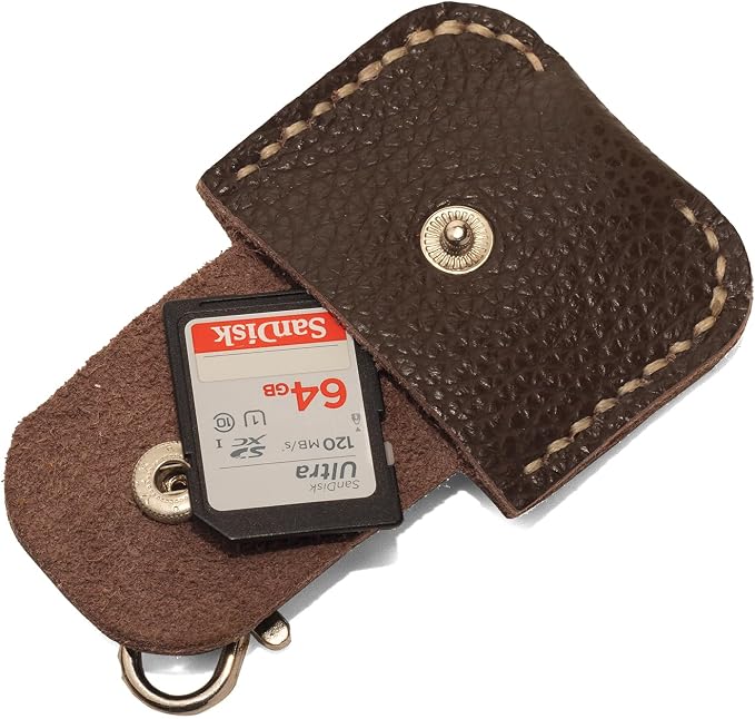 Handcrafted Brown Leather Memory Card Holder Case with Snap Closure for SD, MicroSD Cards | Compact Organizer for Photographers & Videographers (Dark Brown) - Image 2