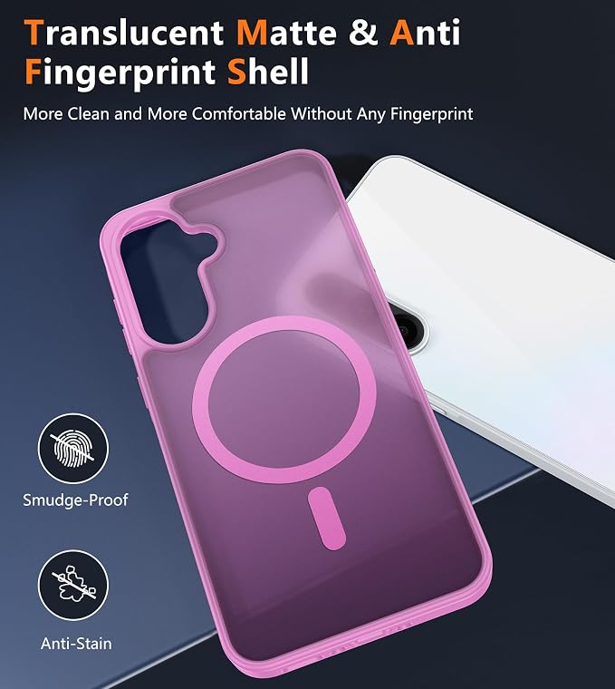 FNTCASE for Galaxy A36 5G Phone Case, Fit for Magsafe, Screen Protector | Translucent Matte Magnetic Back, 14FT Military Grade Drop Protection, Shockproof Protective Phone Cover, Pink - Image 7