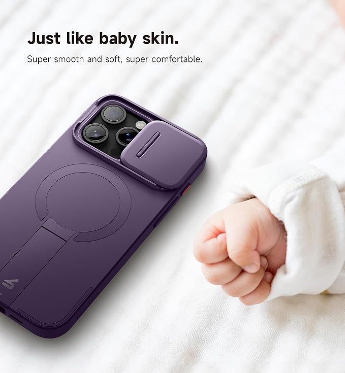 SURITCH for iPhone 15 Pro Max Case with Magnetic Camera Slide Cover and Adjustable Kickstand, Compatible with MagSafe, Shockproof Bumper Case Slim Protective Cover 6.7 Inch, Dark Purple - Image 6
