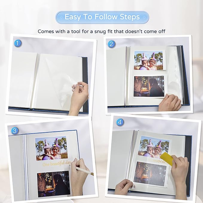 Popotop Large Photo Album Self Adhesive 4x6 5x7 8x10 Scrapbook Album DIY Picture Book,Gifts for Mom,Family Baby and Wedding,with Metal Pen and Plastic Board - Image 4