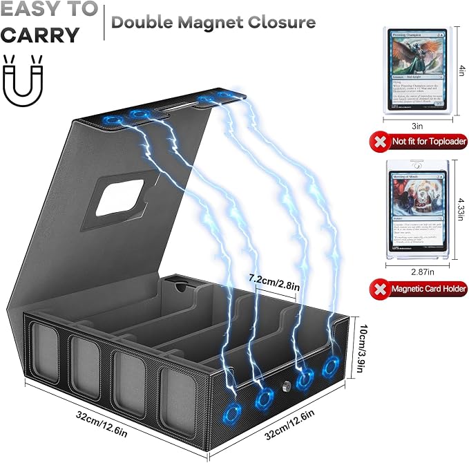 4-Row Trading Card Storage Box, Holds 3200+ Cards [US Patent], Black & Grey | Large Capacity, Portable Handle & Display Windows, Compatible with MTG, Commander, Sports Cards and Other Standard TCG Cards - Image 5