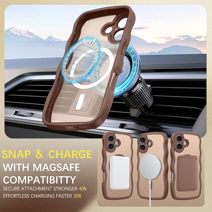 BENTOBEN Magnetic for iPhone 16 Case, Cute Wavy [Full Camera Protection][Compatible with MagSafe] Matte Anti-Slip Bumper Women Girls Boys Protective Cover for iPhone 16 6.1", Desert Titanium - Image 3