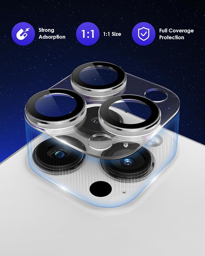 Compatible for iPhone 16 Pro Max/iPhone 16 Pro/iPhone 14 Pro/iPhone 14 Pro Max Camera Lens Protector, Clear 9H Tempered Glass Screen Camera Cover Silver+Silver - Image 2