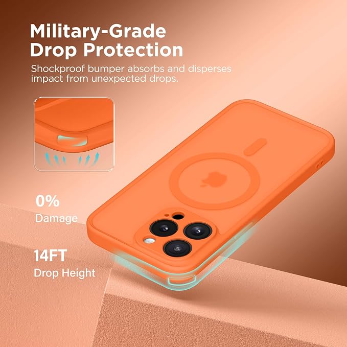 CAPRARO for iPhone 15 Pro Max Case, Compatible with MagSafe | Upgraded [Full Camera Protection] Shockproof Protective Slim Translucent Matte Magnetic Phone Case 6.7'', Orange Yellow - Image 5