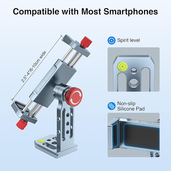 Phone Tripod Mount Aluminum Alloy, 360° Rotatable Phone Stand Holder Clamp with Cold Shoe and Arca Base Compatible with iPhone 15 Pro Max Galaxy S24 Ultra Pixel & 2.5"-4" Wide Smartphones - Image 6