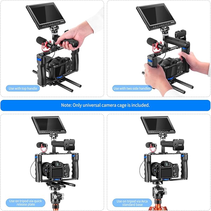 NEEWER Aluminum Alloy Camera Cage, Filmmaking Rig with Top Handle | Dual Grips & Arca Type Base, Compatible with Sony A7S III A7IV A6600 Canon EOS R5C R5 R6 DSLR/Mirrorless Cameras, VS107 Blue - Image 5