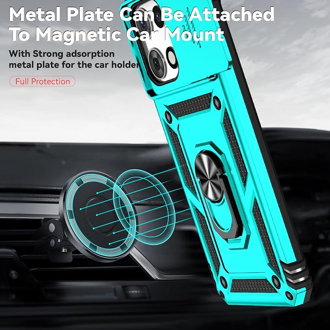 for Motorola Moto G 2025 / Moto G 2026 / Moto G Play 2026 Case, with Slide Camera Cover HD Screen Protector [Military Grade 16ft. Drop Tested] Ring Holder Kickstand Protective Phone Case, Mint - Image 3