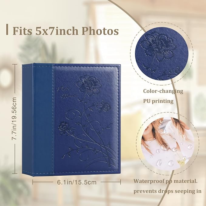 Artmag Photo Album 5x7 Clear Pages Pockets Leather Cover Slip Slide in Photo Album Book Holds 100 Vertical 5x7 Photos Picture Book for Wedding Family (Blue) - Image 2