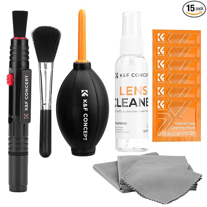 K&F CONCEPT 15 in 1 Camera Pro Cleaning Kit for DSLR and Sensitive Devices | 60ml Purified Water, Strong Blower, Multifunctional Pen, Portable Cloth, Camera Accessories and Photography Accessori,MK04 by KFCONCEPT
