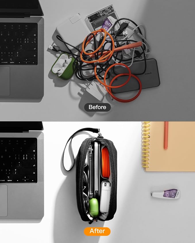 Inateck Electronics Organizer Travel Case, Water-resistant Cable Organizer Pouch, Multi-purpose Accessories Carry Case for Cord, Charger, Cables, Phone, USB Drive, Black, Small - Image 3