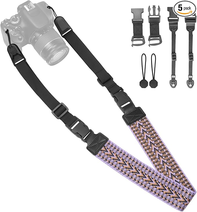 YFWE Adjustable Camera Neck Strap, Vintage Woven Shoulder & Crossbody Camera Strap with 4 Connection Ways, Anti-Slip Camera Strap for DSLR, Mirrorless & Camcorder, Travel & Outdoor Photography Gear by YFWE