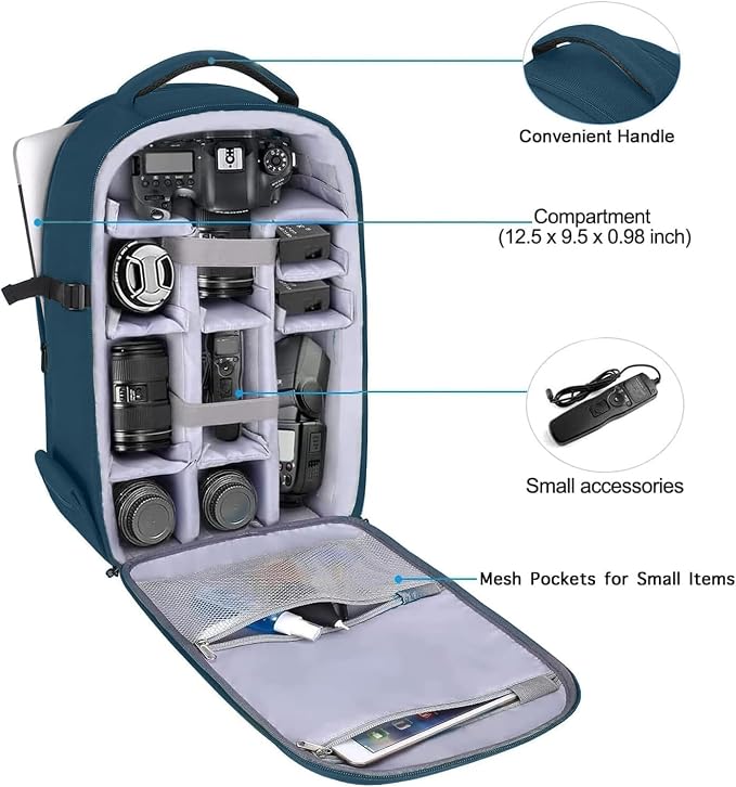 MOSISO Camera Backpack, DSLR/SLR/Mirrorless Photography Camera Bag | Waterproof Hardshell Bag with Insert&Tripod Holder&Laptop Compartment Compatible with Canon/Nikon/Sony, Teal Blue - Image 2