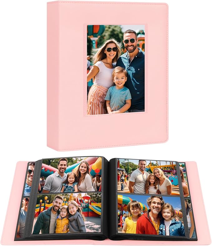 Aevdor 5x7 Photo Album, Holds 272 Photos, Leather Cover, Pink | Clear 5x7 Photo Pockets, Front Display Window, Family, Wedding, Birthday, Anniversary & Travel Memories by Aevdor