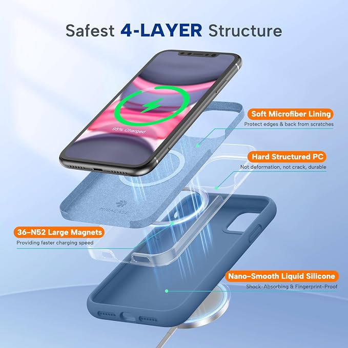 miracase Magnetic for iPhone 11 Case, [Soft Anti-Scratch Microfiber Lining], Compatible with MagSafe, Silicone Shockproof Protection Phone Case for 11, Glass Blue - Image 4