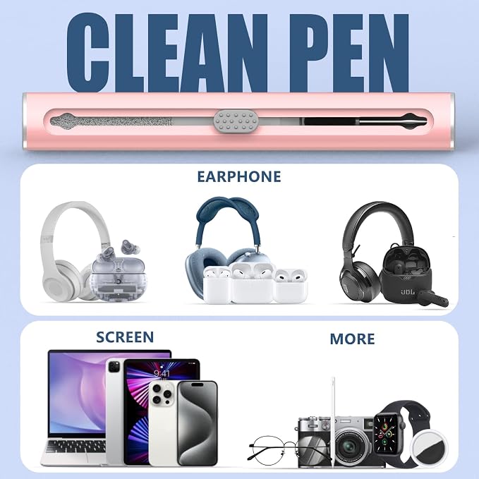 Inesore for AirPod Cleaning Kit, for Phone Earbuds Electronics (Pink) | Metal Tip, High-Density Soft Brush, Flocked Sponge Tip, 3 in 1 Design, Compact & Lightweight, Easy Operation, Easy to Carry - Image 6