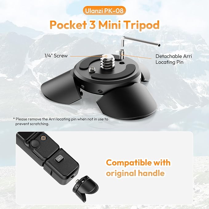 ULANZI PK-08 Auto-Open Mini Tripod for DJI Pocket 4p 4 3/Luna Ultra | Tripod & Grip Mode, Aluminum Alloy, 1/4"-20 Screw for Xtra Muse, Compact Travel Vlog Action Camera Accessories - Image 3