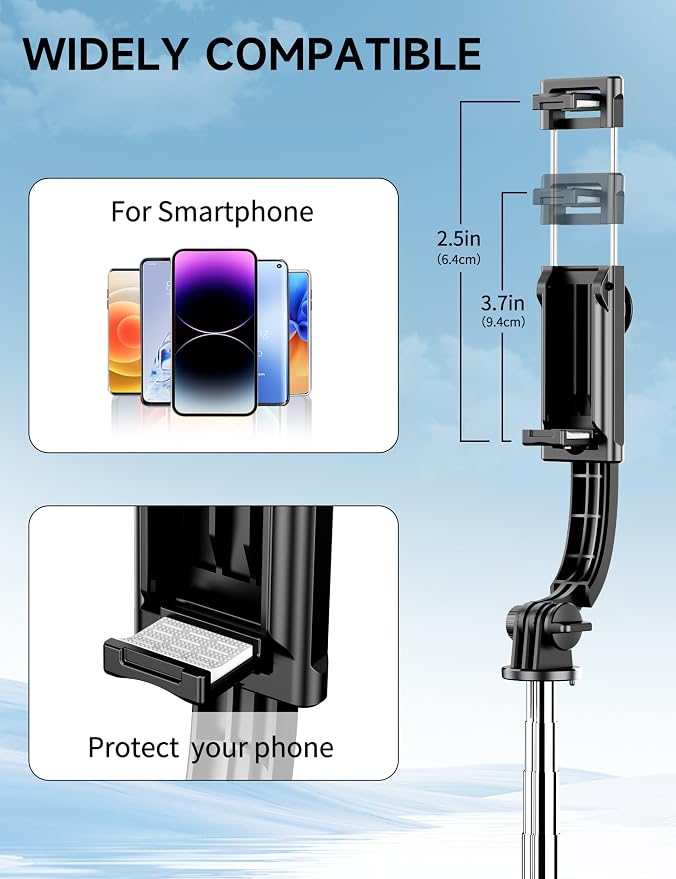42" Selfie Stick Tripod with Fill Light Extendable Phone Stand All-in-1 Selfie Stick Travel Tripod with Detachable Remote & Phone Holder Cell Phone Tripod Compatible with iPhone/Android - Image 6