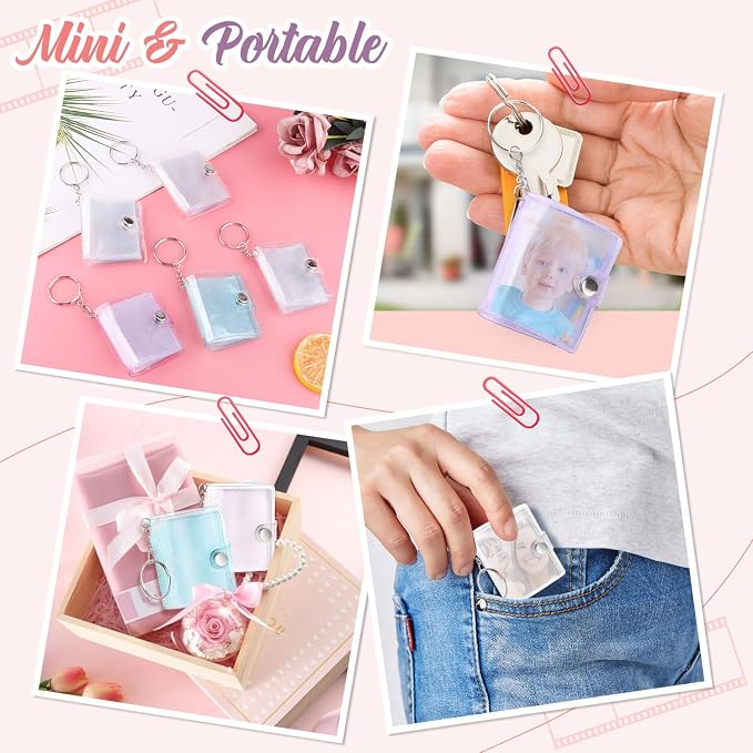 10 Pack 2 Inch Mini Photo Album Key Chain 16 Pockets Photos Storage Holder with Keychain for Picture Card Friendship Wedding Graduation Anniversary - Image 5
