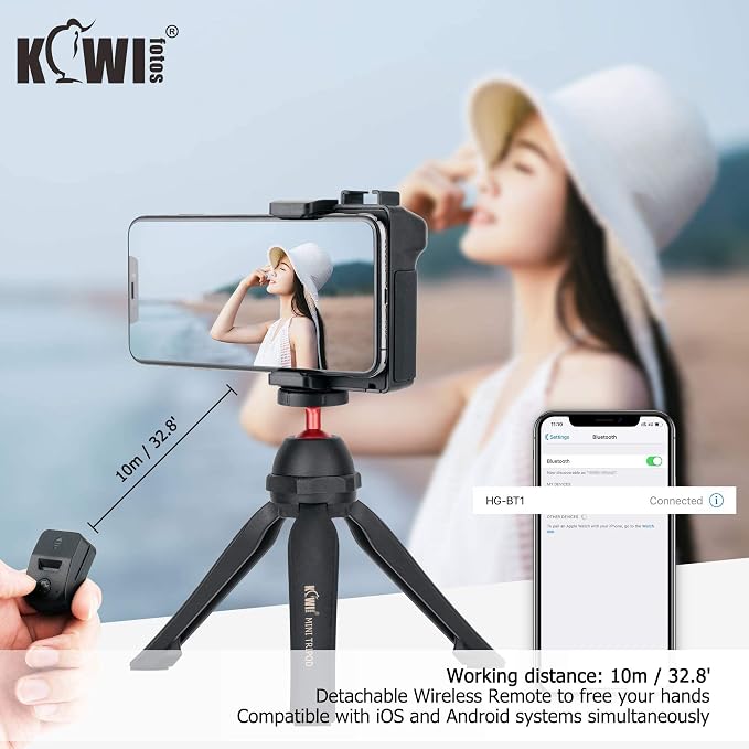 KIWIFOTOS Phone Camera Grip with Remote Shutter Cold Shoe Mount | Fits 2.3-3.3" phones inch. for iPhone 17 16 15 Pro S26 S25, vlog & selfie. Cold shoe for mic/light. 1/4" tripod thread. - Image 6