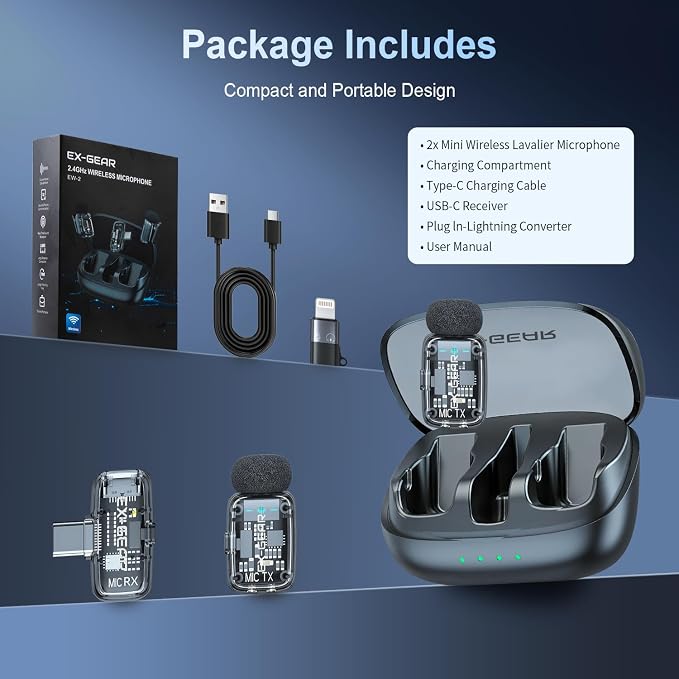 Wireless Lavalier Microphone 3-Level Noise Cancellation for iPhone | Ultralight(5g), Clear Voice, 50M Range, Plug-Play Mini Lav Mic for Android PC, TikTok, YouTube, Video Recording, Black - Image 9