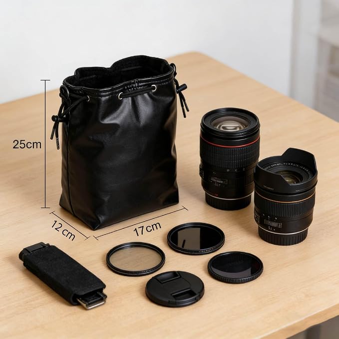 NOWNIN Drawstring Camera Lens Pouch with Cotton Pad, 9.84"x6.69", for SLR | Fleece-lined interior protects lenses from scratches & dust. Drawstring closure. Lightweight, portable for travel & storage - Image 2