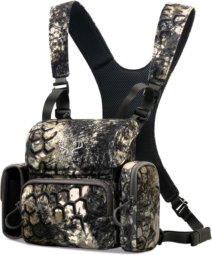 MOXULE Binocular Harness Chest Pack: Bino Case with Rangefinder Pouch | Silent magnetic lid, one-handed access, removable pouches, rain cover, MOLLE webbing for hunting hiking bird watching by MOXULE