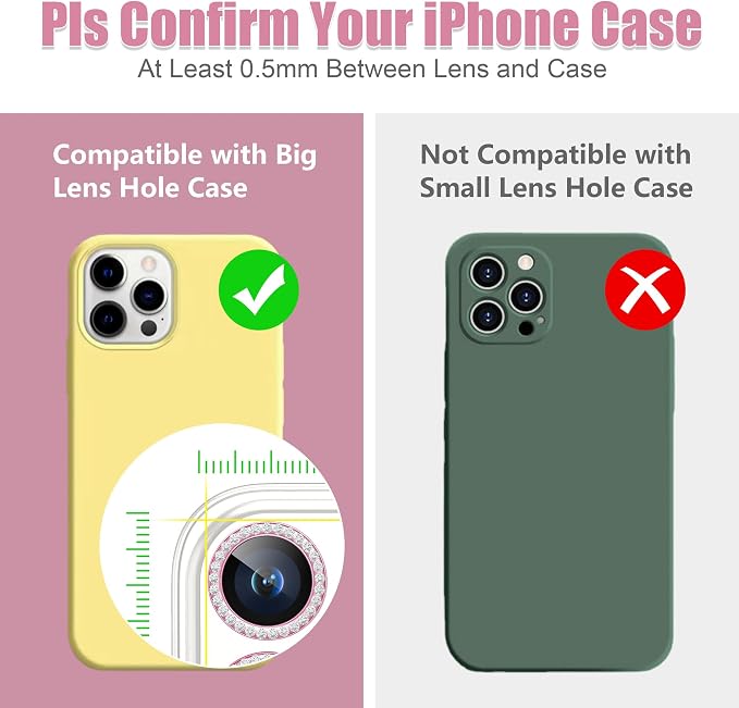 AGVEE 3+3 6 Pack for iPhone 15 Pro & Max Camera Lens Protector Cover | Individual Bling Diamond & Bling Glitter Sparkle Cute Gem Metal Ring, 9H Tempered HD Glass - Image 3