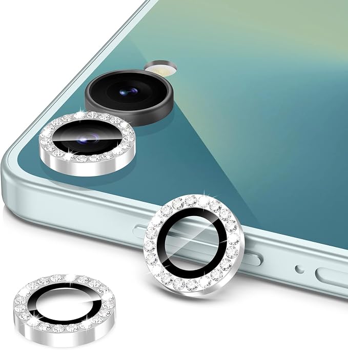 for Samsung Galaxy Z Flip 7 Camera Lens Protector, Individual Metal Ring Tempered Glass Lens Cover, [Strong Adsorption] Scratch Resistant Ultra-Thin HD Clear Lens Cover, 1 Set-Silvery Diamond - Image 2