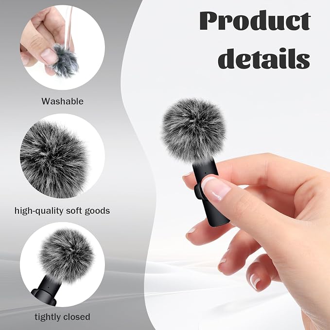 Mini Wireless Furry Windscreen Covers, 5 Pcs Furry Windscreen Muff Lavalier Microphone Wind Screen Muffs Pop Filter Noise Reduction for Wind and Ambient Noise Improve Mic Audio Quality (Grey) - Image 5