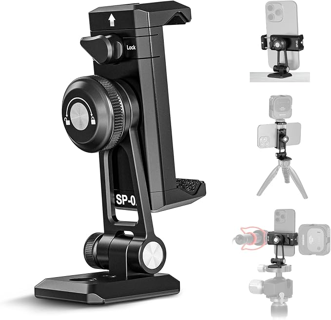 NEEWER Metal Phone Tripod Mount Adapter with Arca QR Base, Cold Shoe, 360° Swivel 180° Tilt, Phone Holder Compatible with iPhone 17 Pro Max 16 15 Samsung Galaxy S25 Ultra S24 by Neewer