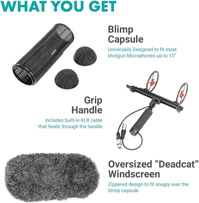 Movo BWS1000 Blimp Wind & Vibration Protection System for Shotgun Microphones - Features 12-point Internal Shockmount, Integrated XLR Cable, Furry Deadcat Windscreen & Grip Handle with Boom Attachment - Image 8