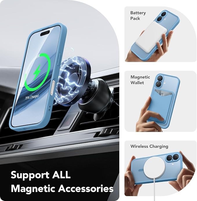 CAPRARO for iPhone 16 Case, Compatible with MagSafe | Upgraded [Full Camera Protection] Protective Translucent Matte Women Girl Magnetic Phone Case Cover, Cloud Blue - Image 3