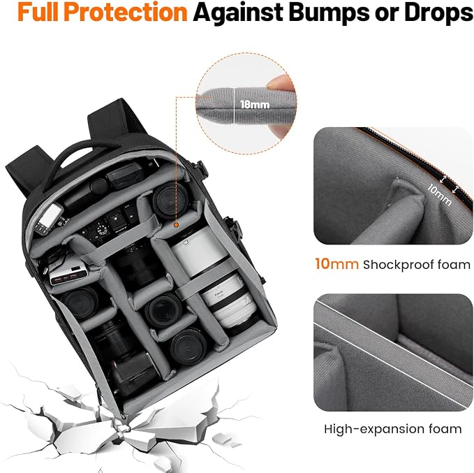 Cwatcun Camera Backpack, Large Water-Resistant DSLR Bag for Canon/Nikon/Sony - Image 5
