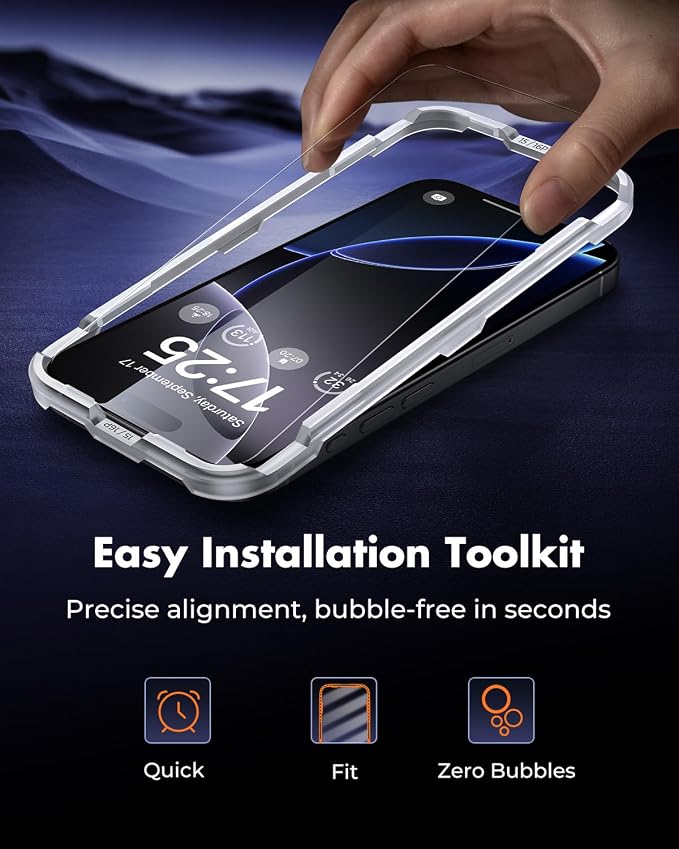 UNBREAKcable iPhone 16 Pro Screen Protector & Camera Lens Protector | Upgraded Dual-Tempered Glass with Military-Grade 9H Hardness, 3-Pack,HD Clarity, Anti-Fingerprint, Case Friendly, Fits 6.3'' - Image 9