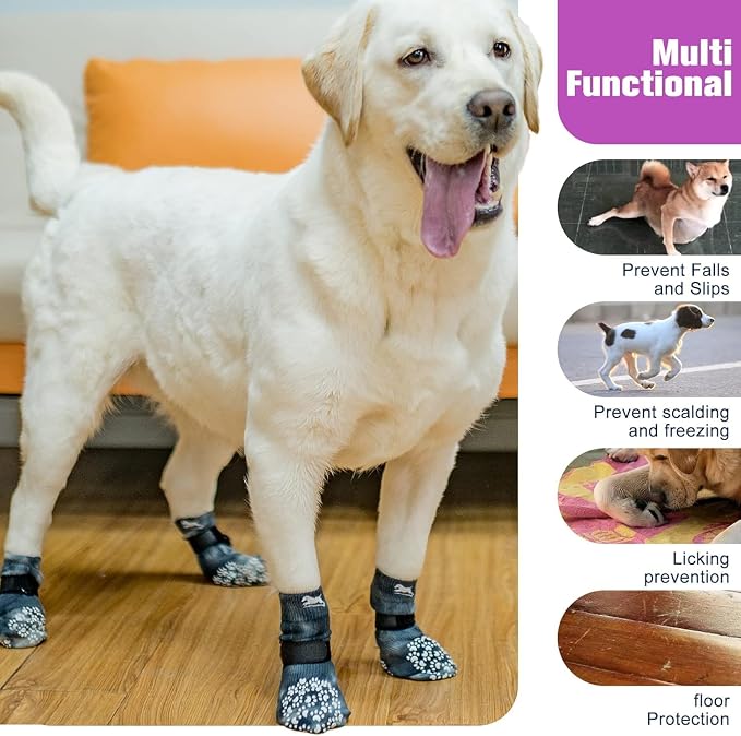 EXPAWLORER Anti Slip Dog Socks to Prevent Licking Paws, Dog Shoes for Hot Pavement, Dog Booties for Small Medium Large Senior Dogs, Traction Control Boots & Paw Protectors for Hardwood Floors - Image 6
