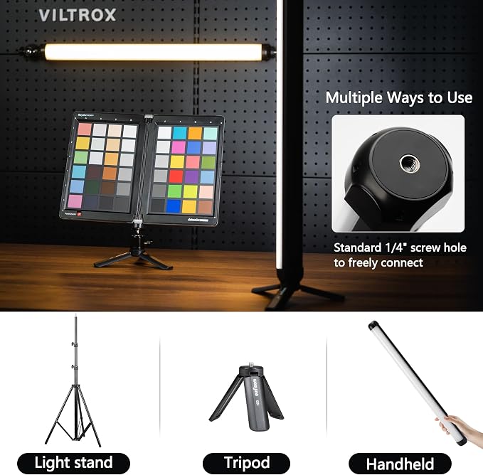 VILTROX K60 2 Pack RGB LED Video Light Stick with APP Control, Handheld 360° RGB Tube Light Wand for Photography, 2500K-8500K Dimmable, CRI97+,26 Light Scenes, LCD Display, 2200mAh Battery - Image 7