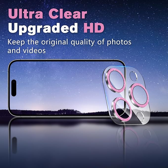 2 Pack for iPhone 16 Pro Max Camera Lens Protector | Bling Tempered Glass 9 Hardness,Anti-Scratch High Definition Camera Screen Protector (Pink) - Image 6