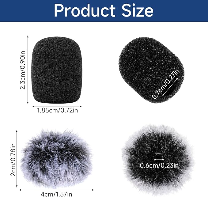 Microphone Cover, 8 PCS Mini Wireless Furry Mic Windscreen & Foam Cover Set Windproof Microphone Windscreen Wind Muff Foam Mic Covers for Lavalier Microphones, to Reduce Plosive Highlight the Vocals - Image 2