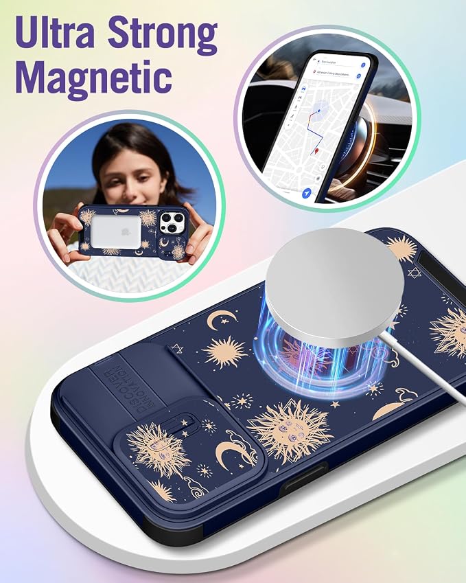 Buleens for iPhone 14 Pro Max Case 6.7 Inch - with Ring Stand & Camera Cover Aesthetic Cute Designed Women Girls Girly Kawaii Sun Moon Star Phone Case for iPhone 14 Pro Max Compatible with Magsafe - Image 4