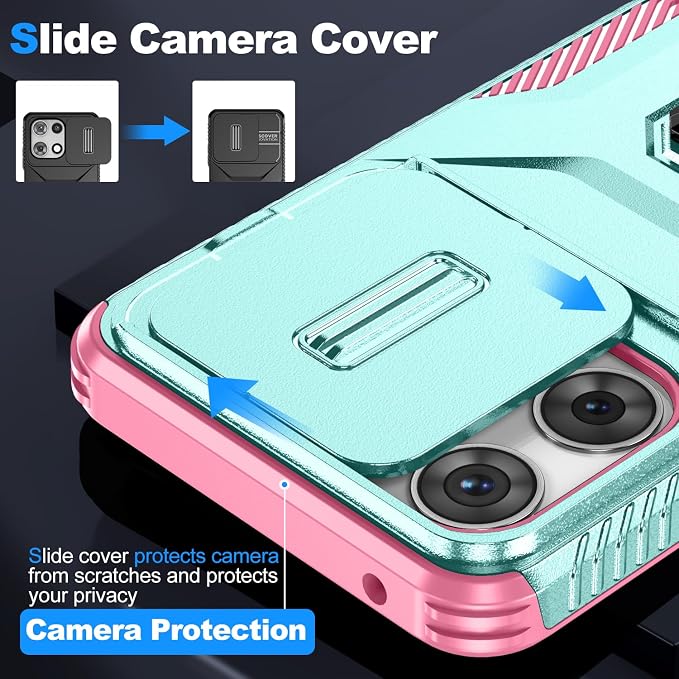 for Moto G 5G 2025 Case,with Sliding Camera Lens Cover,HD Screen Protector,360° Rotating Ring Kickstand,AYMECL Military-Grade Shockproof Protective Cover for Motorola Moto G 5G 2025,Mint+Pink - Image 2