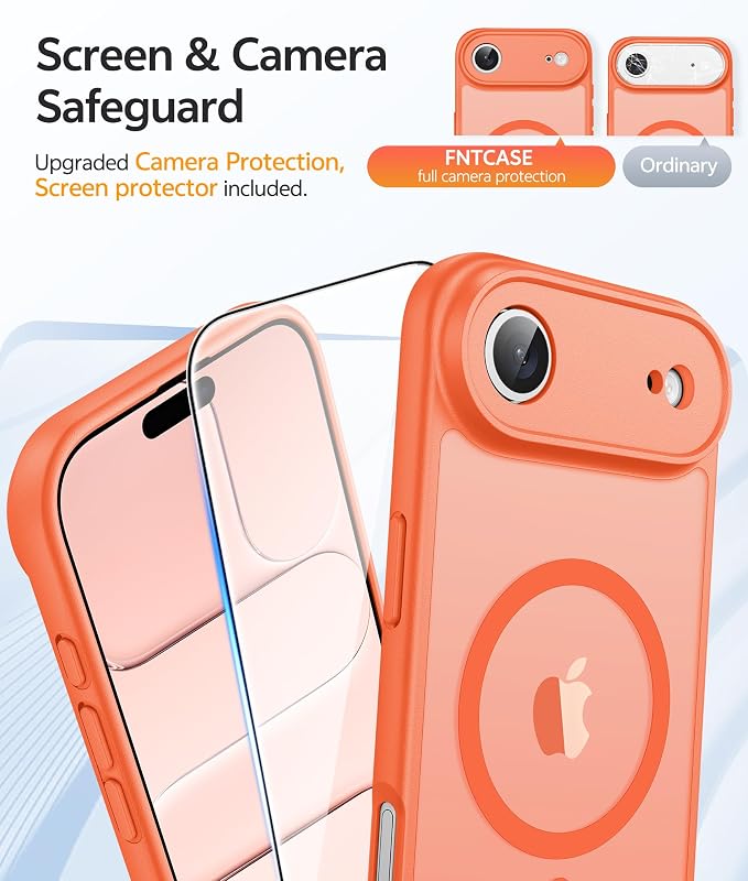 FNTCASE for iPhone Air Case, Fit for Magsafe, with Glass Screen Protector | Full Camera Protection, Translucent Matte, 14FT Military Grade Drop Proof, Shockproof Protective Phone Cover, Orange - Image 4