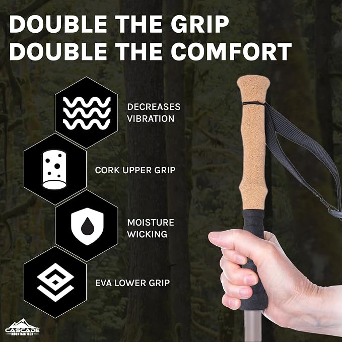 Cascade Mountain Tech Trekking Poles - Carbon Fiber Monopod Walking or Hiking Sticks with with Accessories Mount and Adjustable Quick Locks - Image 3