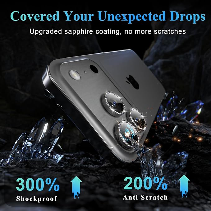 YWXTW Camera Lens Protector for iPhone 17 Pro/iPhone 17 Pro Max, [1 Step Installation Tray] Tempered Glass Screen Protector Metal Individual Camera Cover Accessories Case Friendly (Glitter Grey) - Image 3